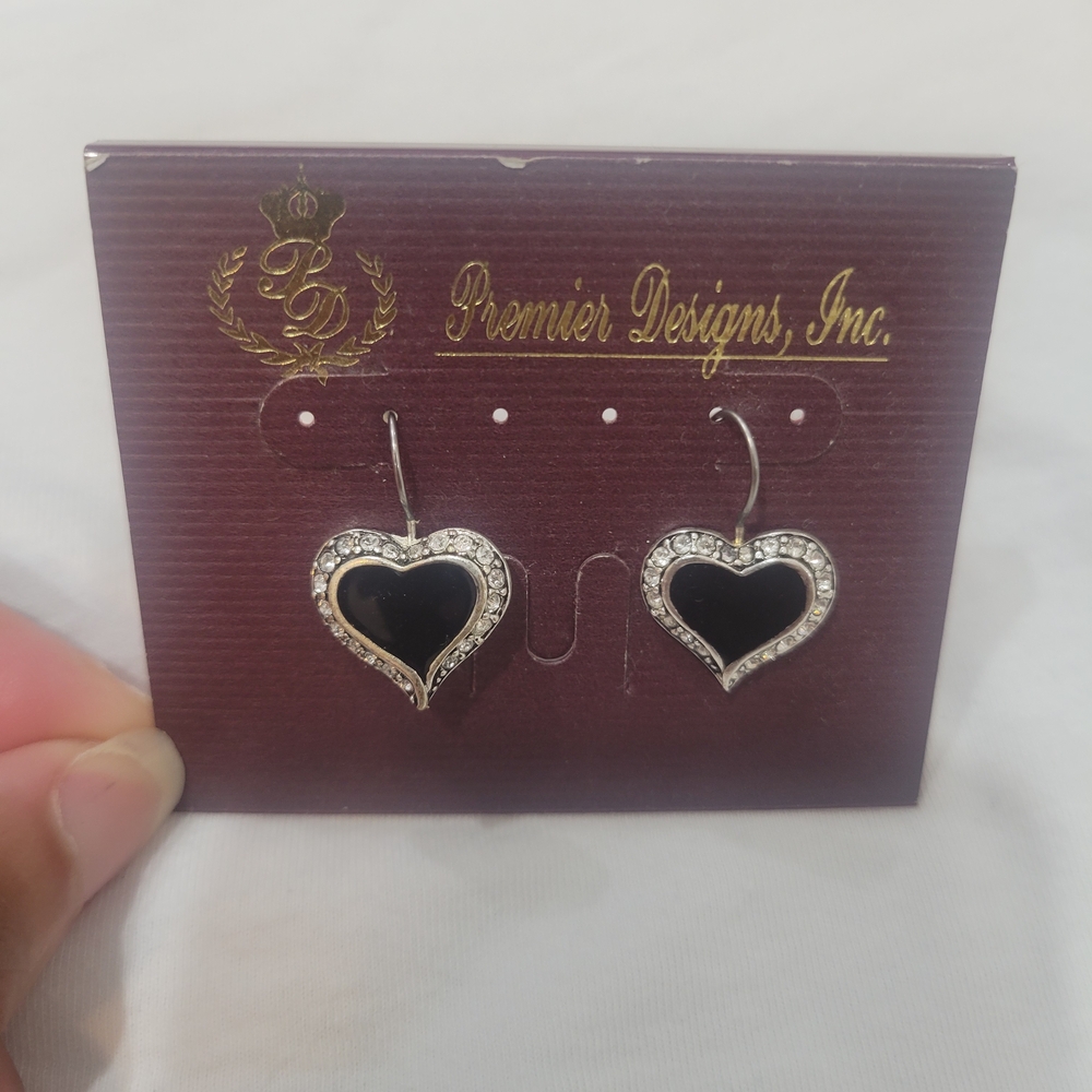 Premier Designs Silver and Black Heart Earrings
